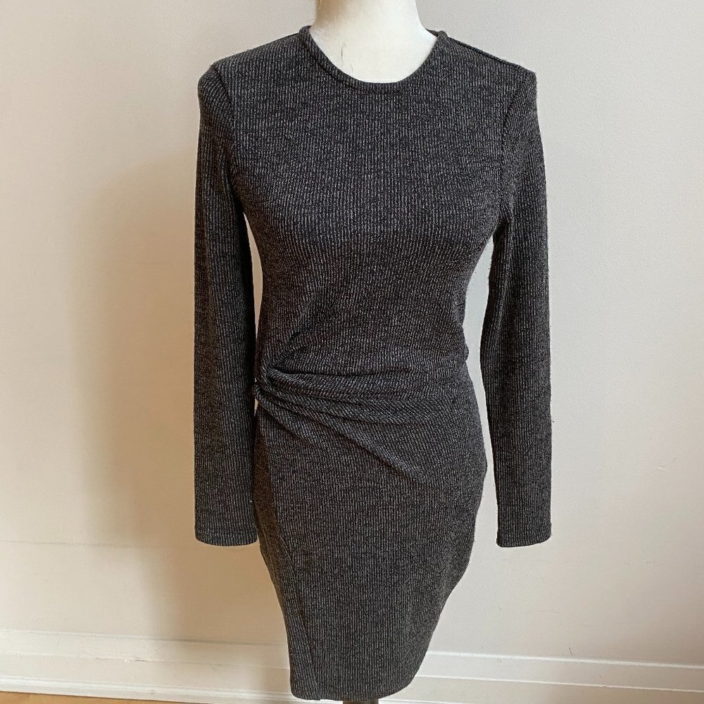 𝅺LA Classe Couture Ribbed Long Sleeve Knit Dress BNWOT Sz XSmall Black Gray